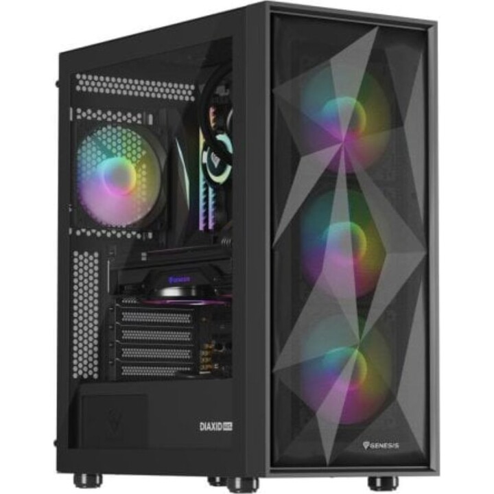 Genesis Diaxid 605 ARGB PC Tower mit leisen Lüftern, Staubfiltern, gehärtetem Glas und USB-C