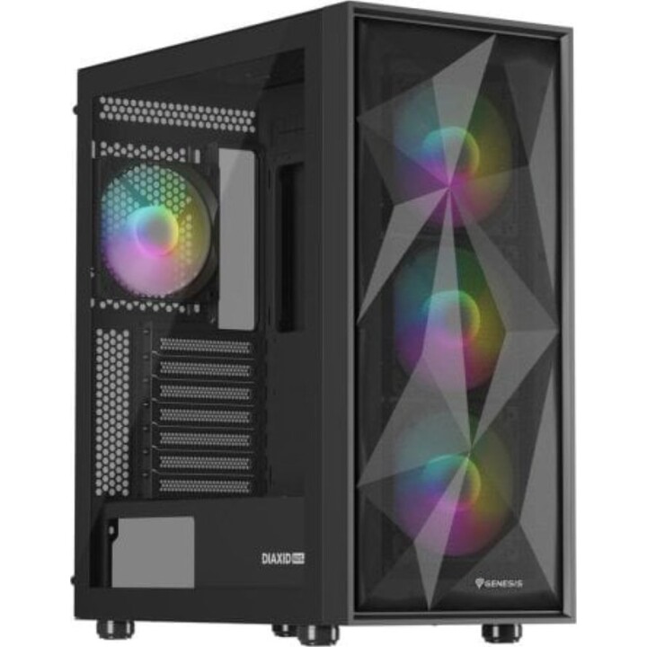 Tower PC Genesis Diaxid 605 ARGB con ventole silenziose, filtri antipolvere, vetro temperato e USB-C