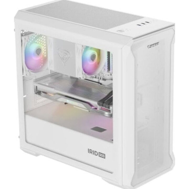 Genesis Irid 503 Mini Tower RGB PC-Gehäuse mit gehärtetem Glas, Weiß, Micro ATX/Mini-ITX