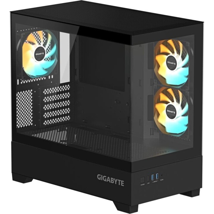 Gigabyte C201 Tower Case panoramico nero per PC ATX con vetro temperato, illuminazione RGB e 3 ventole