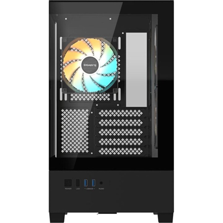 Gigabyte C201 Tower Case panoramico nero per PC ATX con vetro temperato, illuminazione RGB e 3 ventole