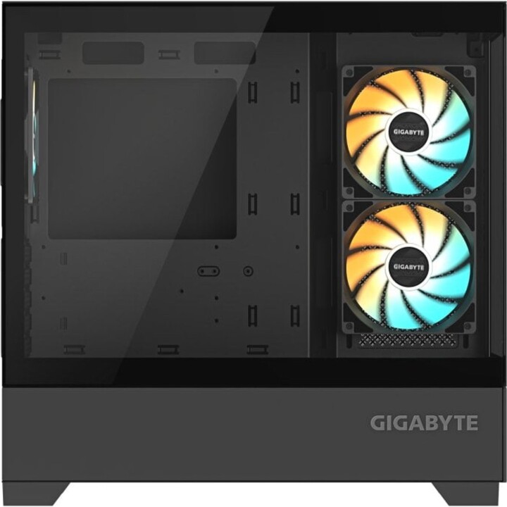 Gigabyte C201 Panoramic Black ATX PC Tower Case with Tempered Glass, RGB Lighting, and 3 Fans