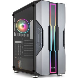 TooQ Nightcity TQGCC103-B ARGB ATX/Midi Tower Boîtier PC Gaming, Noir/Acier Argenté/Verre Trempé