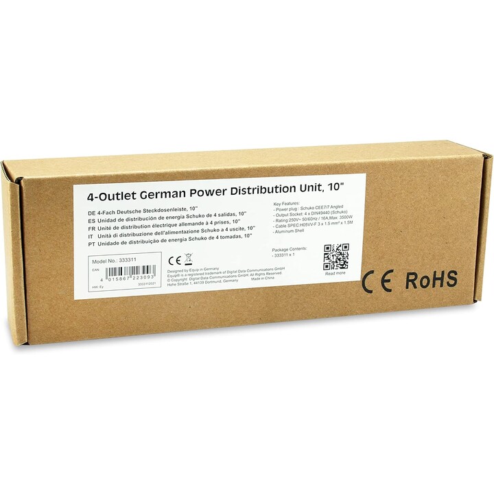 Equipar Steckdosenleiste 10"(1HE)4fach Schuko.CEE 1.5m.Kabl.si