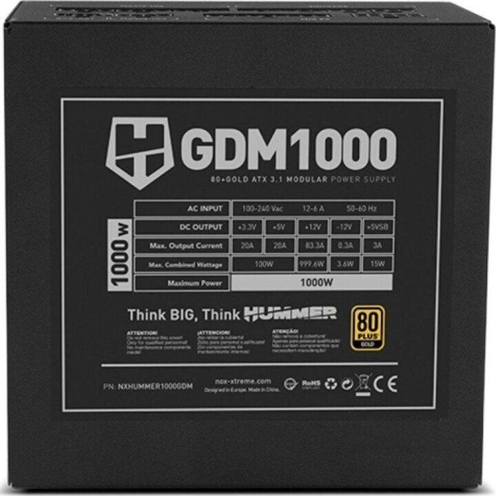 Alimentation NOX 1 000 W, certifiée 80+ Gold, Hummer GDM Modular ATX