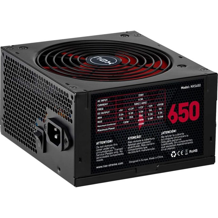 Alimentatore Nox NX da 650 W con ventola da 140 mm, compatibile con SLI e Crossfire