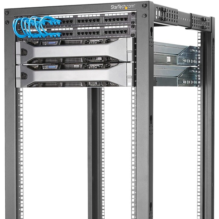 StarTech 4POSTRACK18U: rack per server 18U a 4 montanti con telaio aperto, profondità regolabile 22-40", capacità statica di 120