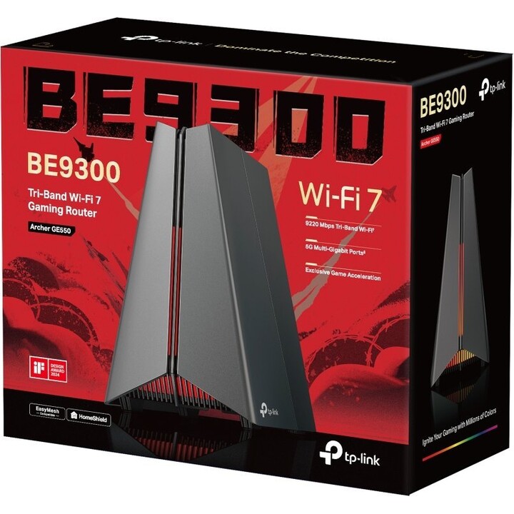 TP-Link Archer GE550 BE9300 Wi-Fi 7 Tri-Band Gaming Router, 5764+2882+574Mbps, Dual 5Gbps Ports, MLO, Low-Latency GPN