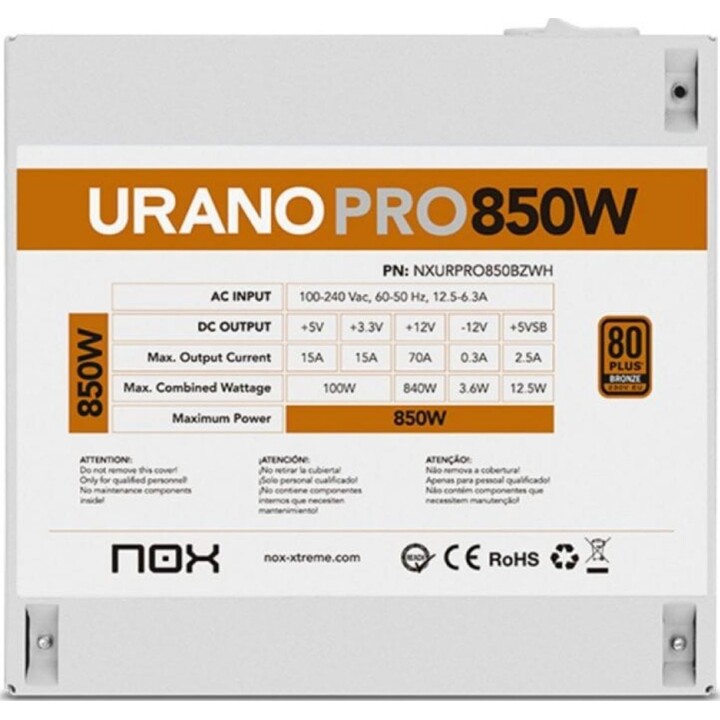 NOX Urano PRO 850W 80 PLUS Bronzeweißes Netzteil