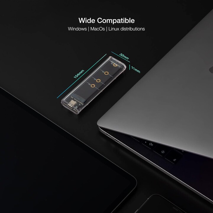 External Enclosure for M.2 NVMe SSD TooQ TQE-2200/ USB 3.2/ Screwless, Transparent, RGB