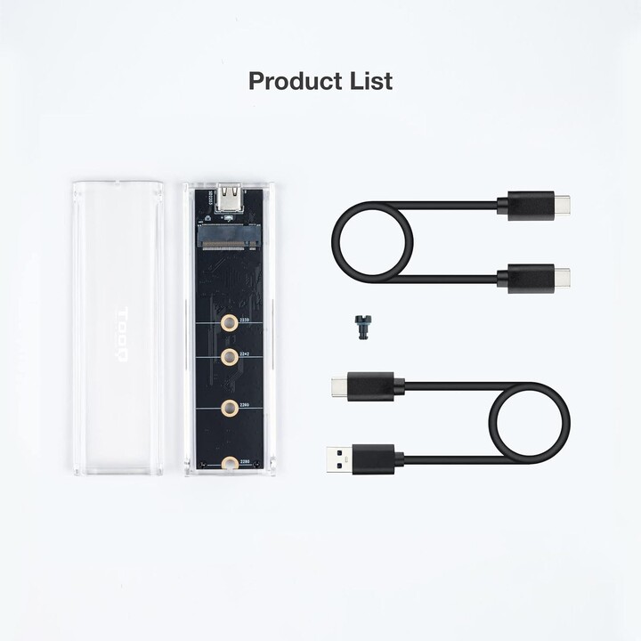 External Enclosure for M.2 NVMe SSD TooQ TQE-2200/ USB 3.2/ Screwless, Transparent, RGB