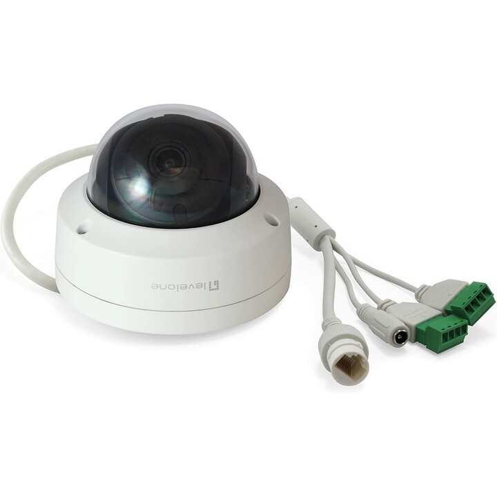 LevelOne FCS-3096, Cámara domo IR 4K de 8MP, IP67/IK10 antivandálica, 30 m de visión nocturna IR, H.265, PoE, audio bidirecciona