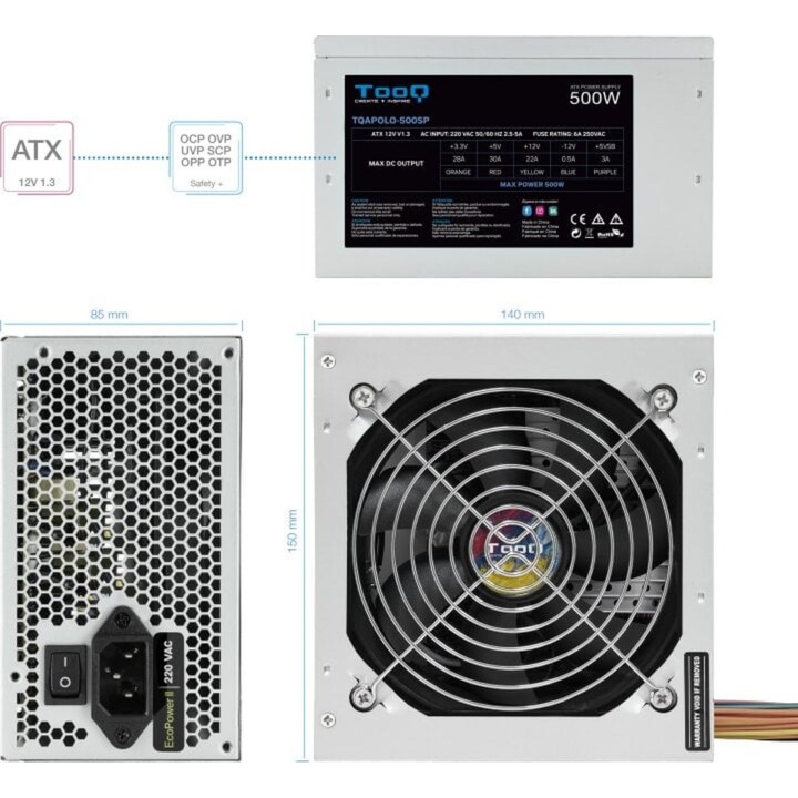 Fuente Alimentación TooQ TQAPOLO-500SP 500W PFC Activo