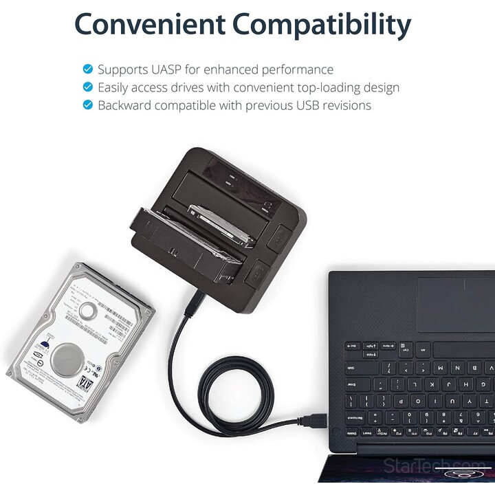 StarTech USB 3.1 to SATA Dual Bay Docking Station, USB 3.1 (10 Gbps), SATA I/II/III externo de 2,5/3,5", SSD/HDD, bahía de disco