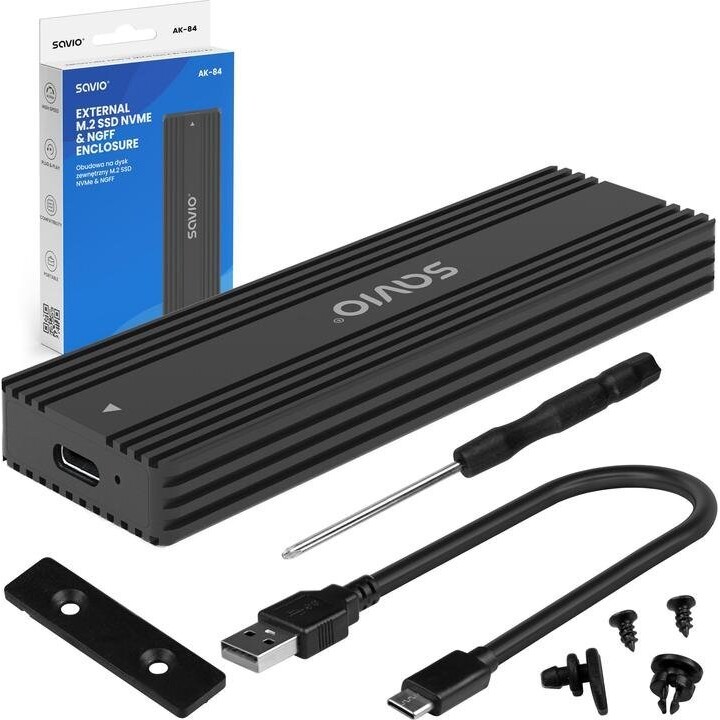 Savio AK-84 carcasa de disco duro externo para unidad de estado sólido (SSD), Negro