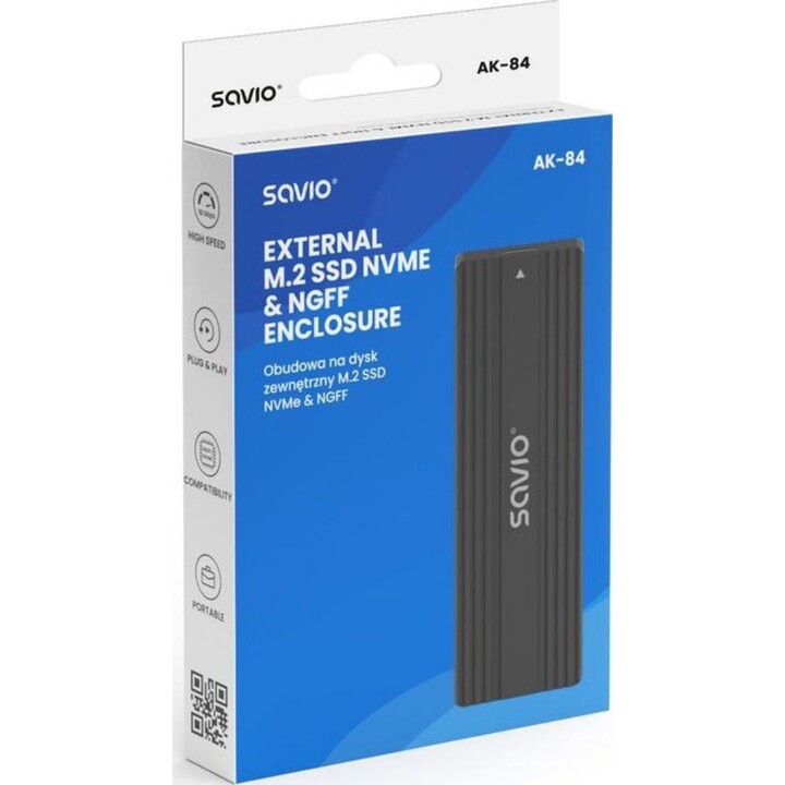 Savio AK-84 carcasa de disco duro externo para unidad de estado sólido (SSD), Negro