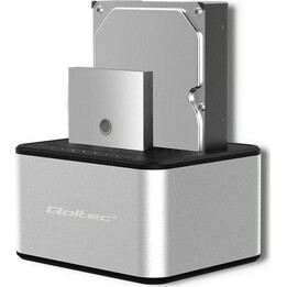 Qoltec 50316 estación de acoplamiento para 2 discos duros/SSDs 2.5/3.5 pulgadas SATA USB 3.0 Clonación, Plata