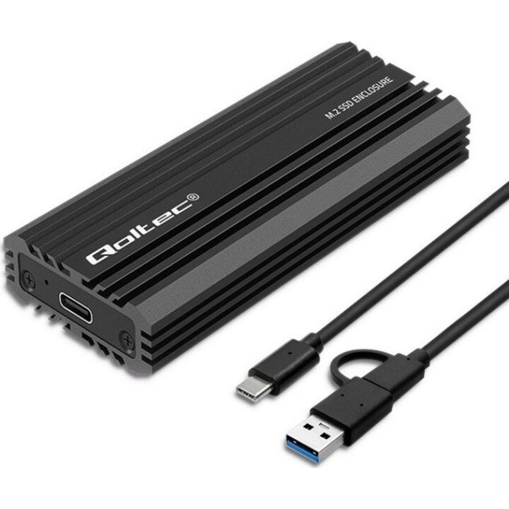 Qoltec 52270 NV2270 Carcasa para SSD M.2, SATA, NVMe, USB-C, 2TB, Negro