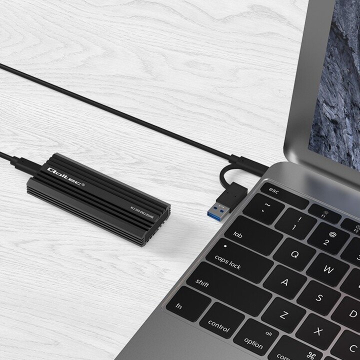 Qoltec 52270 NV2270 Carcasa para SSD M.2, SATA, NVMe, USB-C, 2TB, Negro