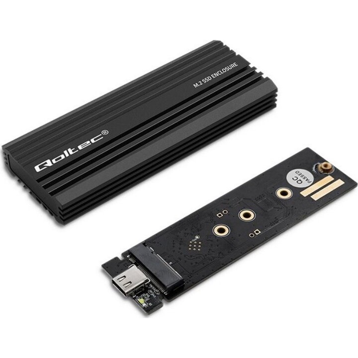 Qoltec 52270 NV2270 Carcasa para SSD M.2, SATA, NVMe, USB-C, 2TB, Negro