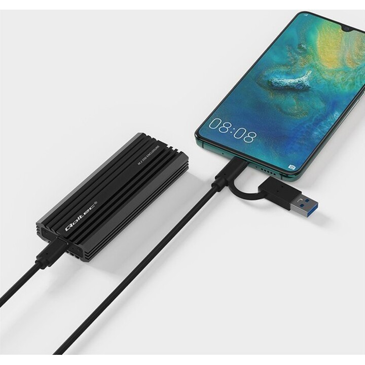 Qoltec 52270 NV2270 Carcasa para SSD M.2, SATA, NVMe, USB-C, 2TB, Negro