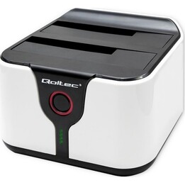 Qoltec 50309 HDD SSD Docking Station 2,5" e 3,5", SATA III, USB 3.0, 5 Gb/s SuperSpeed, con funzione di clonazione, bianco