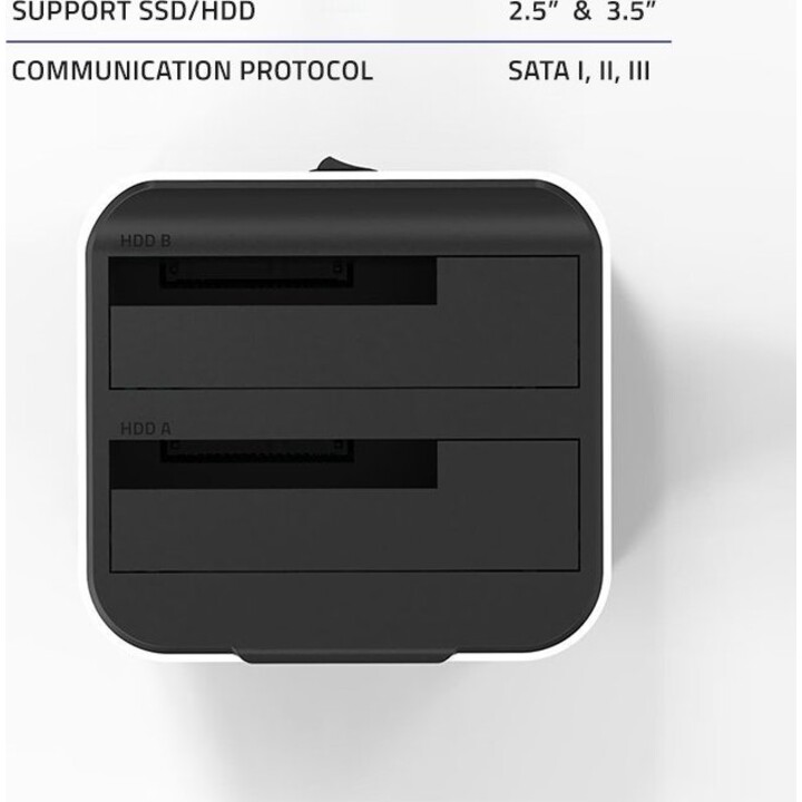 Qoltec 50309 Station d'accueil HDD SSD 2,5" et 3,5", SATA III, USB 3.0, 5 Gb/s SuperSpeed, avec fonction de clonage, blanc