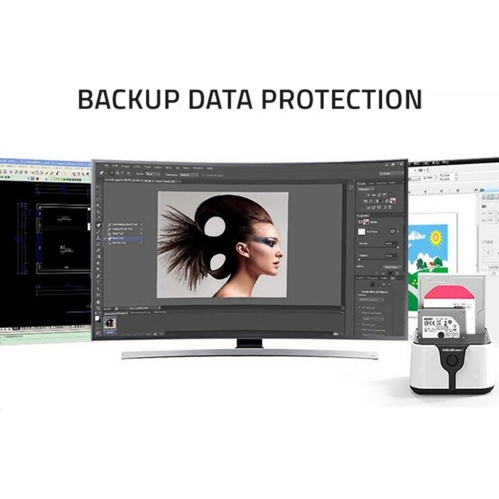 Qoltec 50309 Station d'accueil HDD SSD 2,5" et 3,5", SATA III, USB 3.0, 5 Gb/s SuperSpeed, avec fonction de clonage, blanc