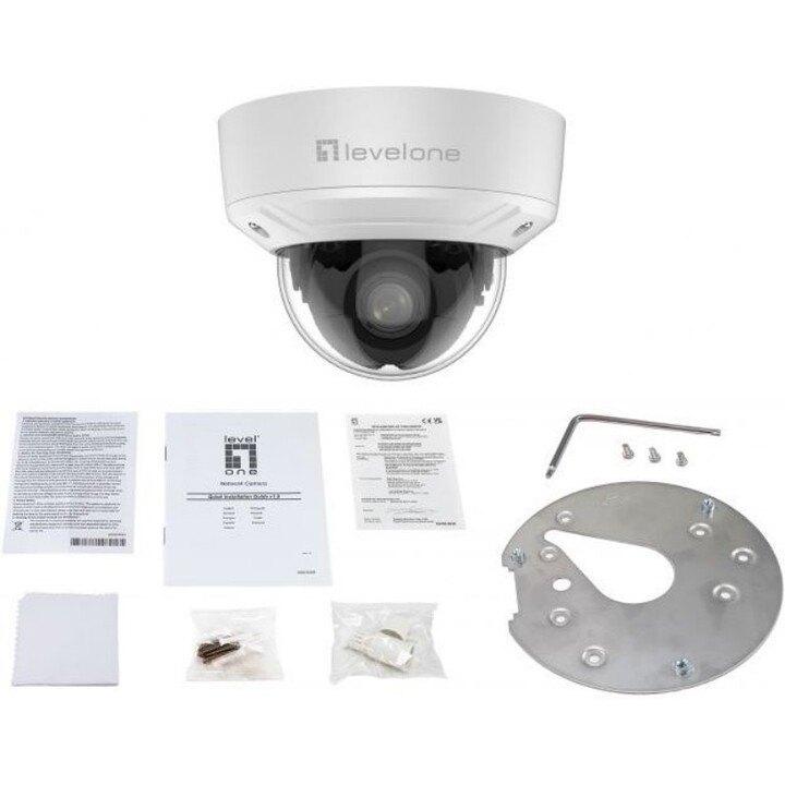 LevelOne FCS-3461, Cámara IP domo con zoom motorizado de 2 MP, diseño antivandálico, zoom óptico 4x, visión nocturna IR de 30 m