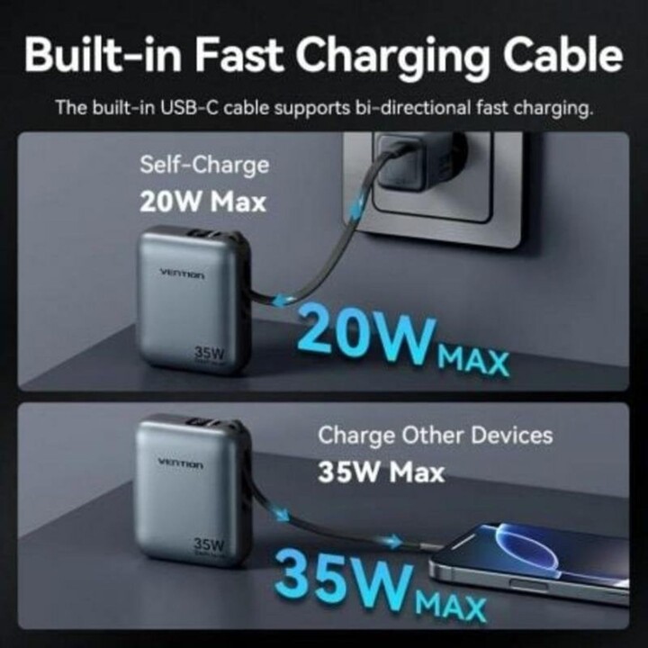 Vention FHEH0 10000mAh 35W USB-C Fast Charging External Battery Powerbank Gray