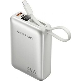 Vention FHGN0 20000 mAh 45 W Powerbank, externer Akku mit USB-C- und USB-A-Kabel, integriert, Beige