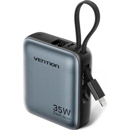Batterie externe Powerbank Vention FHFN0 10 000 mAh 35 W, gris, avec câbles USB-C et Lightning intégrés