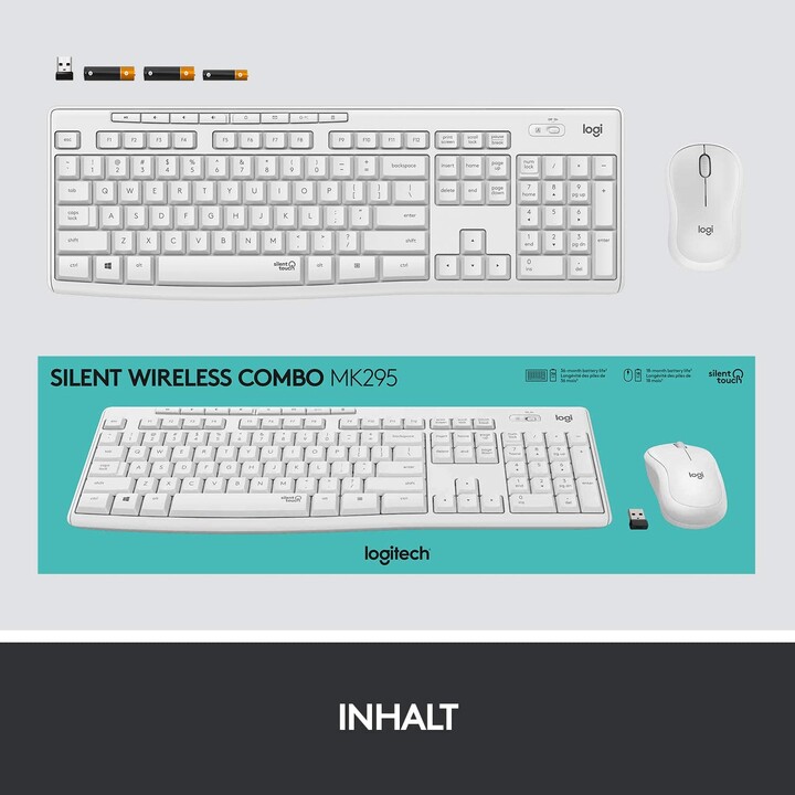 Logitech MK295 Silent Teclado alemão e Mouse Branco