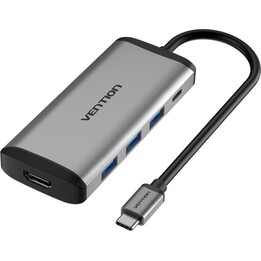 Hub USB-C Vention CNBHB HDMI 4K 3xUSB 3.0 PD 100W 5Gbps Gris Aluminio