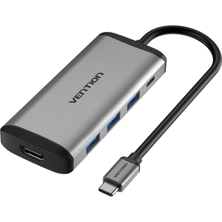 Vention CNBHB USB-C Hub HDMI 4K 3xUSB 3.0 PD 100W 5Gbps Gray Aluminum