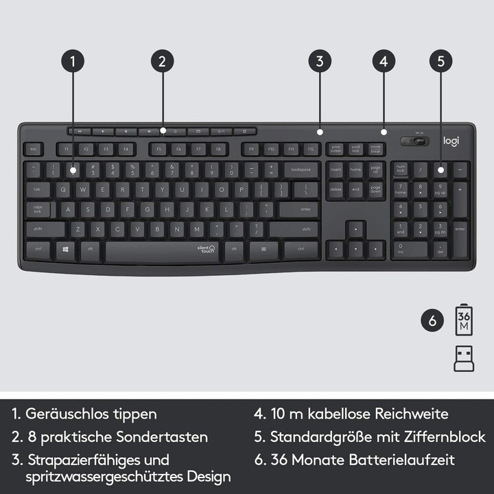 Logitech MK295 Silent tastiera Tedesca e mouse Nero