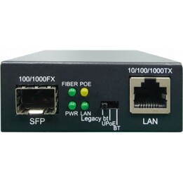 LevelOne GVT-2016, RJ45 zu SFP Gigabit Medienkonverter, 802.3bt 90W PoE PSE, Single-Port End-Span