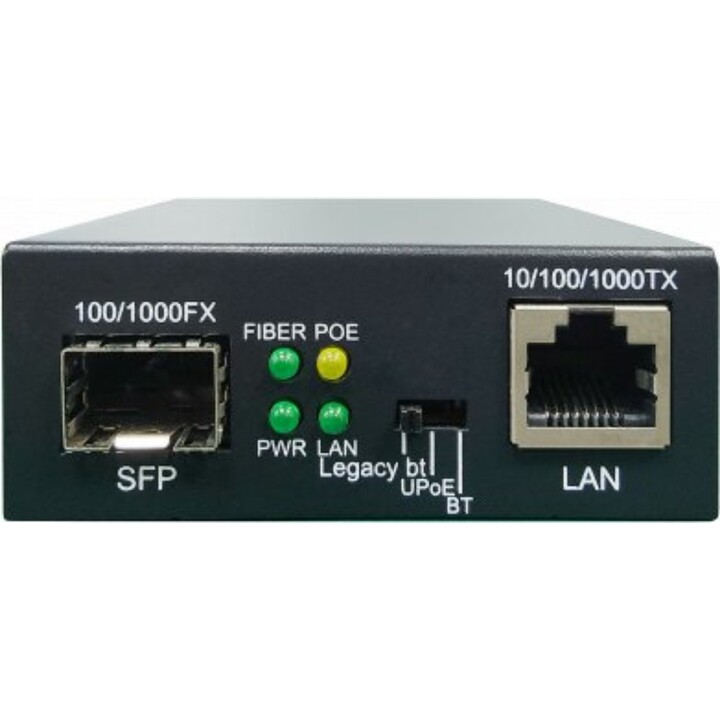 LevelOne GVT-2016, convertitore multimediale da RJ45 a SFP Gigabit, PSE PoE 802.3bt 90W, porta finale singola