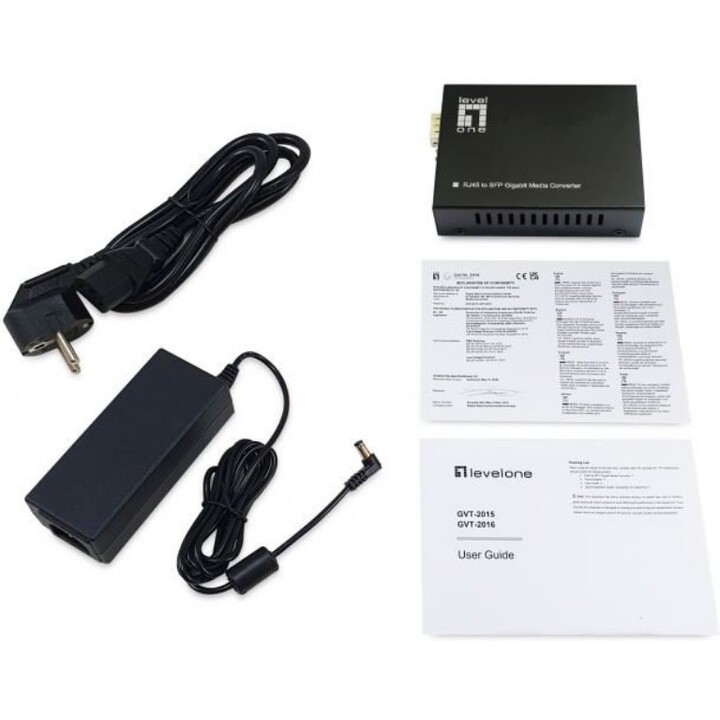 LevelOne GVT-2016, conversor de meios de comunicação RJ45 para SFP Gigabit, 802.3bt 90W PoE PSE, porta única de extremidade