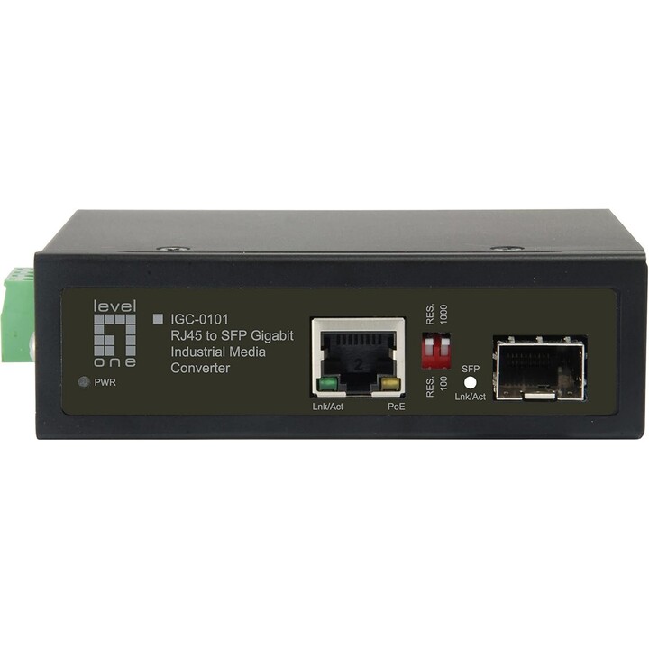 LevelOne IGC-0101, Industrieller RJ45 zu SFP Gigabit PoE Medienkonverter, 802.3at/af 30W Ausgang