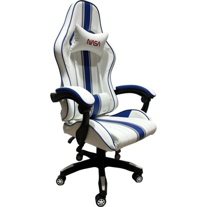 NASA Atlantis BIS Gaming-Stuhl, verstellbare Rückenlehne, 120 kg Tragkraft, blau/weiß