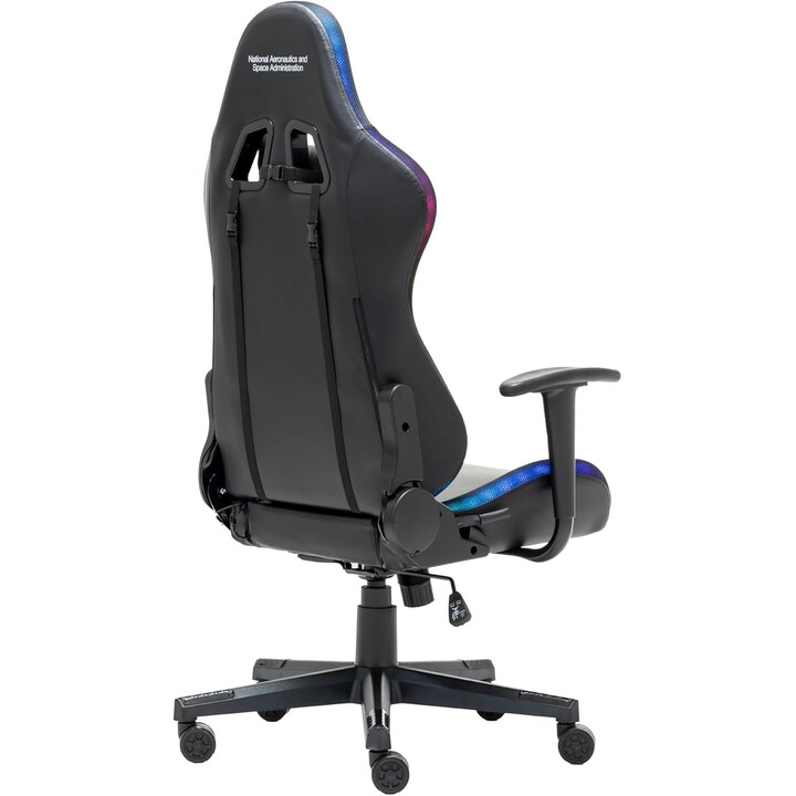 Schwarzer Gaming-Stuhl NASA PIONEER mit verstellbarer Rückenlehne, Armlehnen und RGB-Beleuchtung