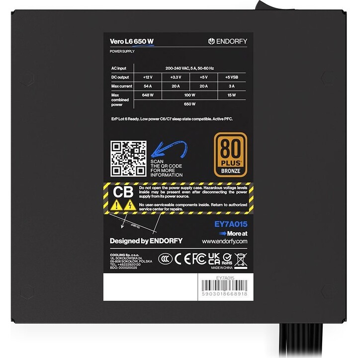 Fuente de alimentación | ENDORFY | ATX | PC | 200 - 240 V | 650 W | EY7A015