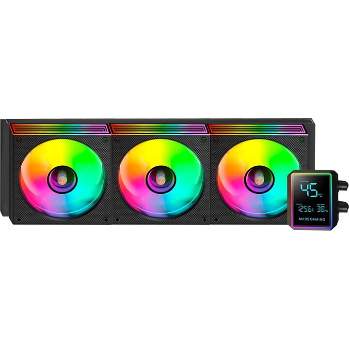 Sistema di raffreddamento a liquido Mars Gaming MLLCDPRO360 3x120mm ARGB 600W TDP con schermo LCD - Nero