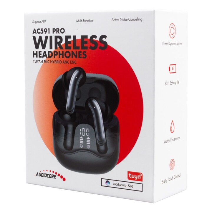 Auricolari wireless Audiocore, ANC ibrido, ENC, 6 microfoni, custodia di ricarica, Tuya, AC591 PRO