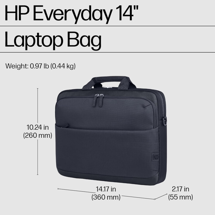 HP Everyday Grey 14-inch Briefcase, Durable Waterproof Polyester