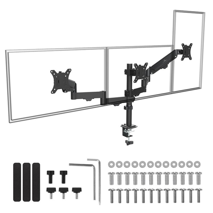 Support pour 3 moniteurs Maclean, ressort à gaz, 17"-27", 2-8kg, noir, MC-137