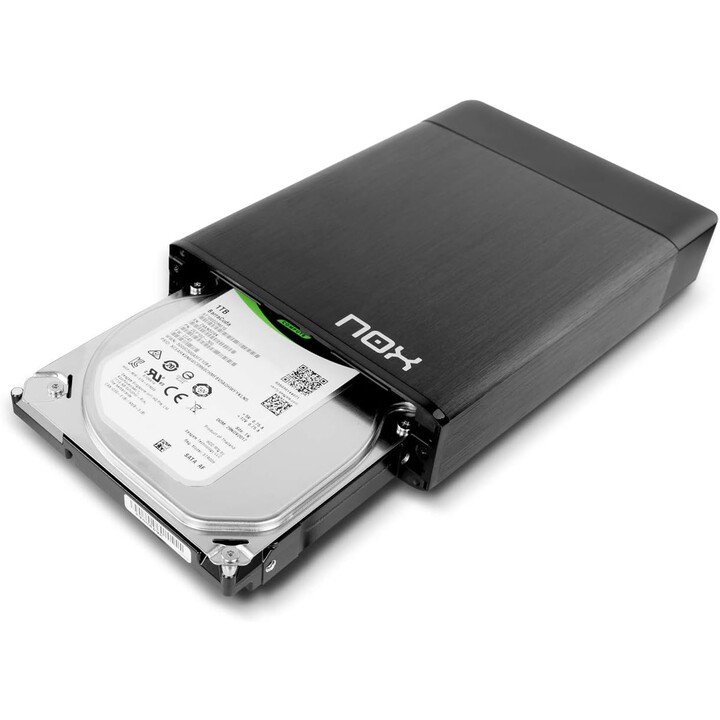 Nox Lite 3.5 -NXLITEHDD35- Externes Gehäuse für SATA-Festplatten bis zu 10 TB, USB 3.0, Plug&Play, schwarz