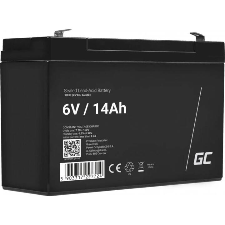 Batterie Green Cell AGM34 pour système UPS Acide de plomb scellé (VRLA) 6V 14Ah