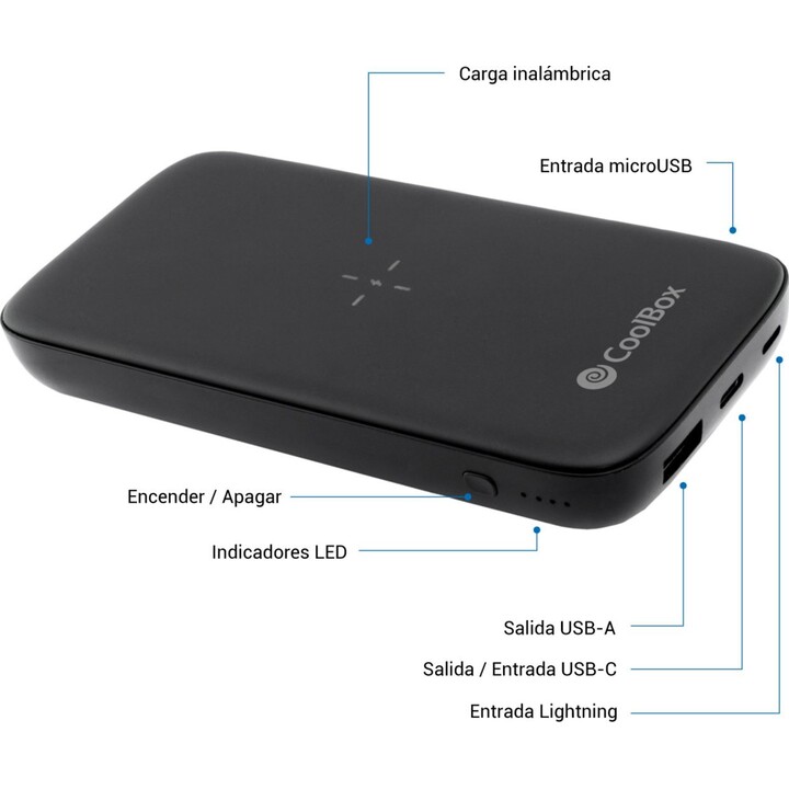 Coolbox Coo-pb10kw-bk1 BaterÍ­a Externa 10000 Mah Cargador Inalámbrico Negro